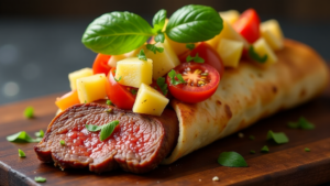 flanksteak rolle ananas tomaten salsa